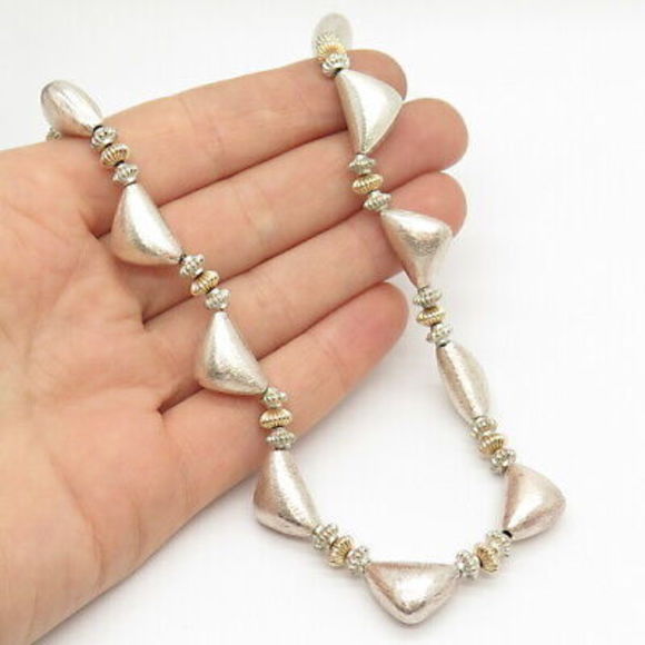 925 Sterling Silver 2-Tone Satin Finish Bead Chain Necklace...